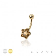 316L SURGICAL STEEL LOTUS FLOWER NON DANGLE BELLY BUTTON NAVEL RING 